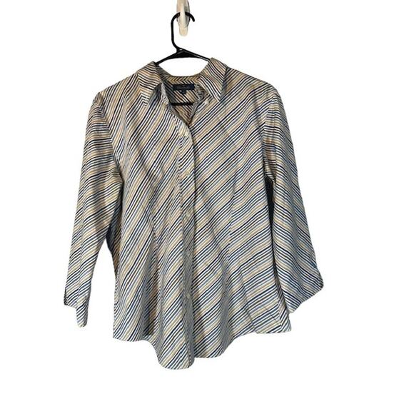 Faconnable White Multi-Color Striped Long Sleeve Button Down Shirt Women Sz L - Picture 1 of 8